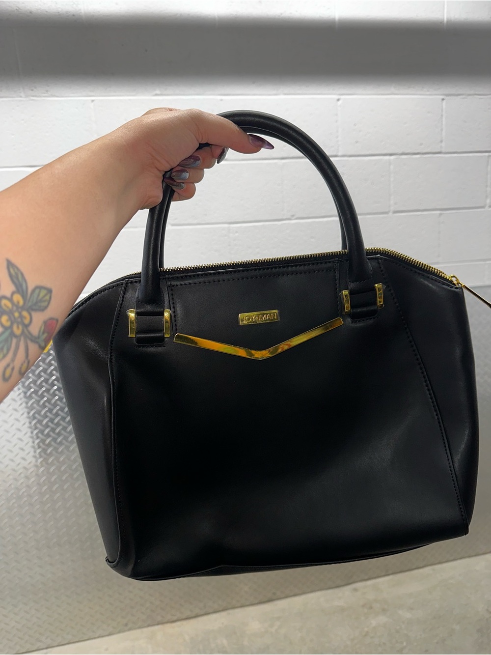 Joy & Iman Black Satchel with Gold Hardware